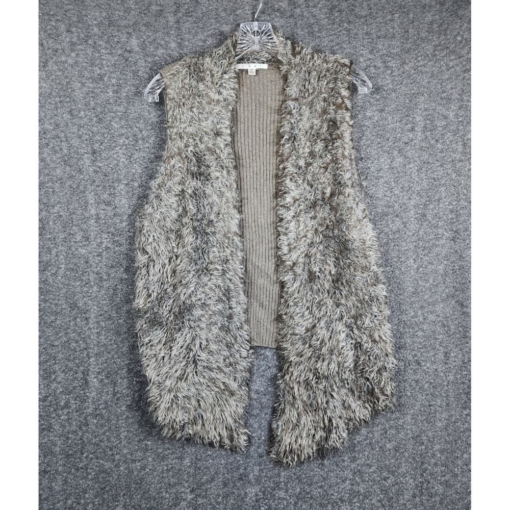 Cabi Vest Women M Brown Alpaca Mohair Blend Faux Fur Front Ribbed Back 180